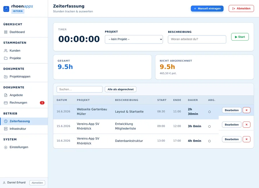 Zeiterfassung mit Timer & Auswertung